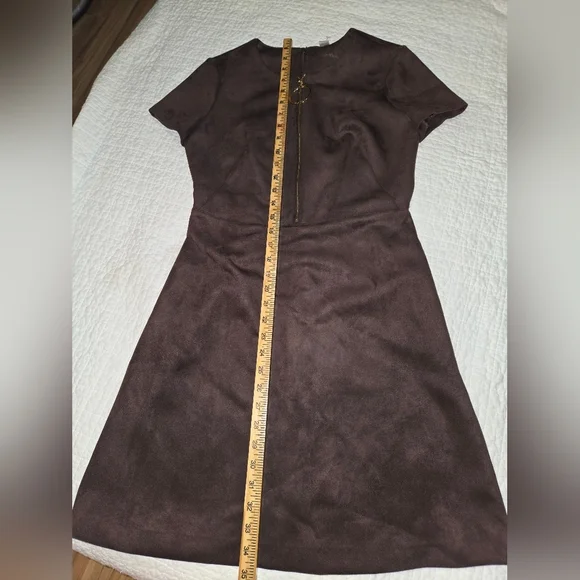 Calvin Klein Faux Suede O Ring A Line Midi Dress Womens Size 6 Chocolate Brown - Picture 7 of 11